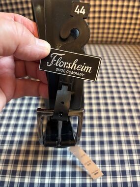 Florsheim Black Leather Belt with Polished silver Metal Buckle